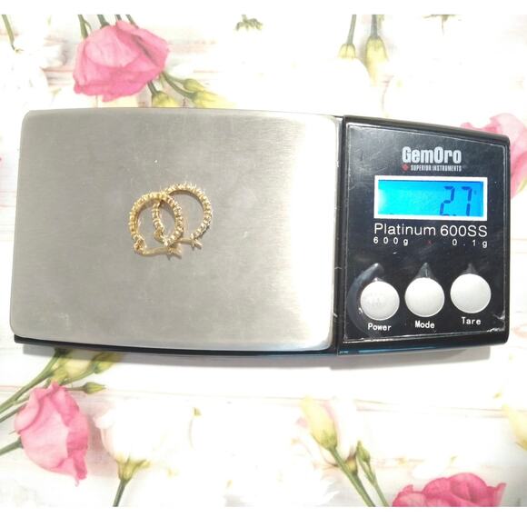 Diamond 14k yellow gold on 925 Sterling Silver Huggie Hoop Earrings RSE Signed - Picture 13 of 13